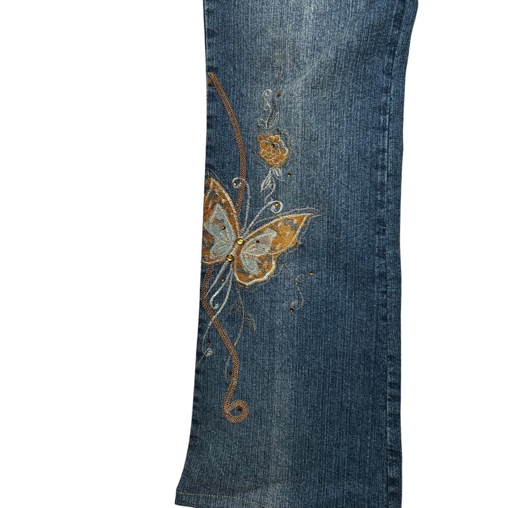 Daniel Original Design Women’s Butterfly Embroidered Flare Jeans Y2K Boho - Picture 3 of 8